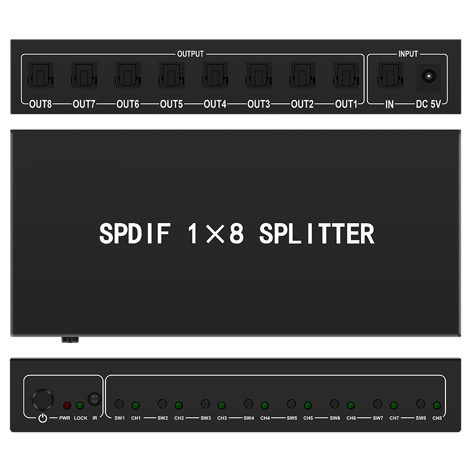 Home Cinema Amplifier - Optical Audio Splitter,1 in 8 Out