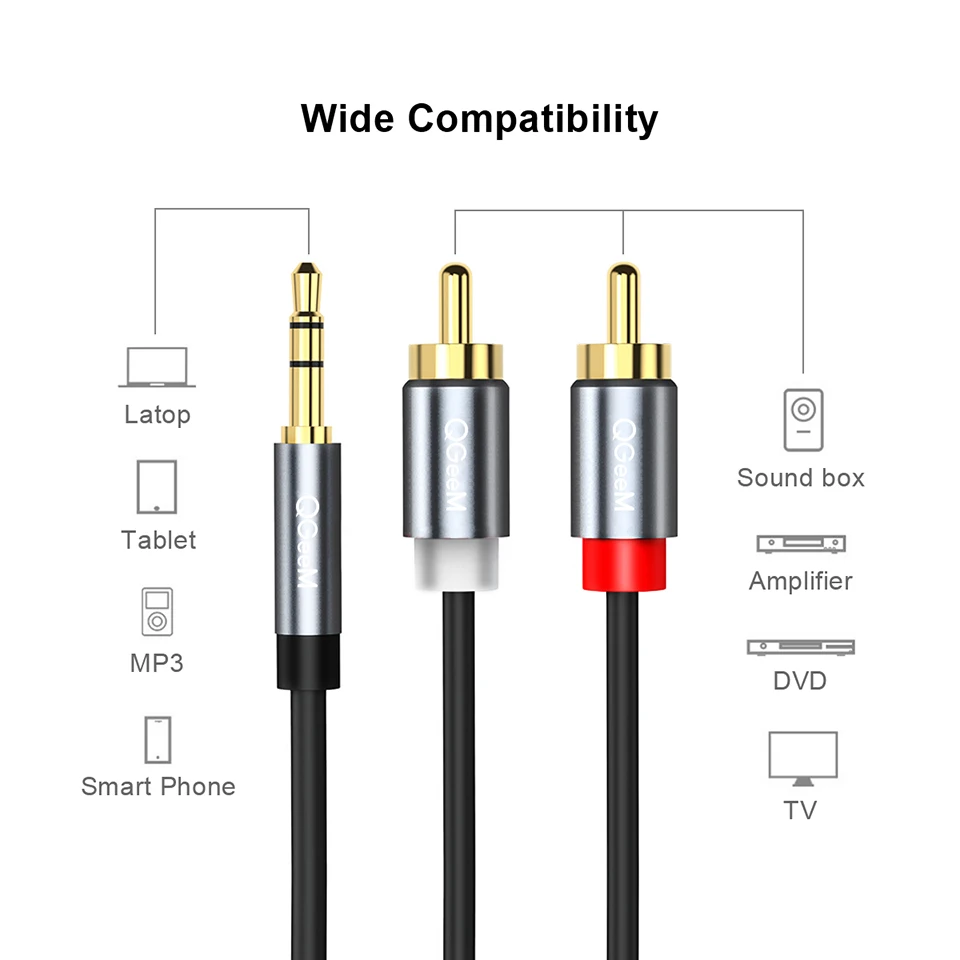 QGeeM RCA Cable 2RCA to 3.5 Au - Home Cinema Amplifier 评论和价格